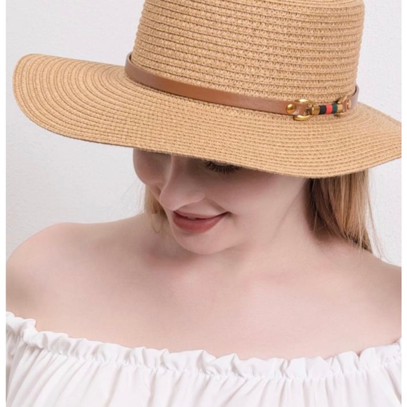 NWT DESIGNER STYLE SPRING PANAMA STRAW HAT W/ HORSE BIT BELT HARDWARE - Picture 3 of 3